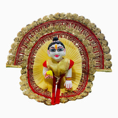 Golden & Red Heavy Designer Laddu Gopal Ji Dress with Golden Lace Border and Pagdi