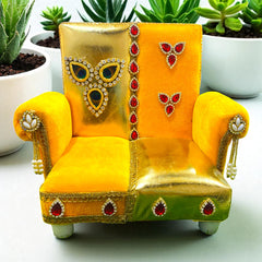 Golden Yellow Designer Singhasan for Laddu Gopal Ji – Elegant Throne for Home Temple
