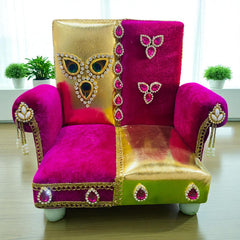 Golden Pink Designer Singhasan for Laddu Gopal Ji – Soft & Comfortable Throne