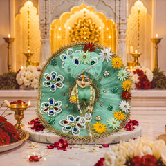 Heavy Designer Laddu Gopal Ji Dress with Beautiful Pagdi – Janmashtami Special - SeaFoam Green