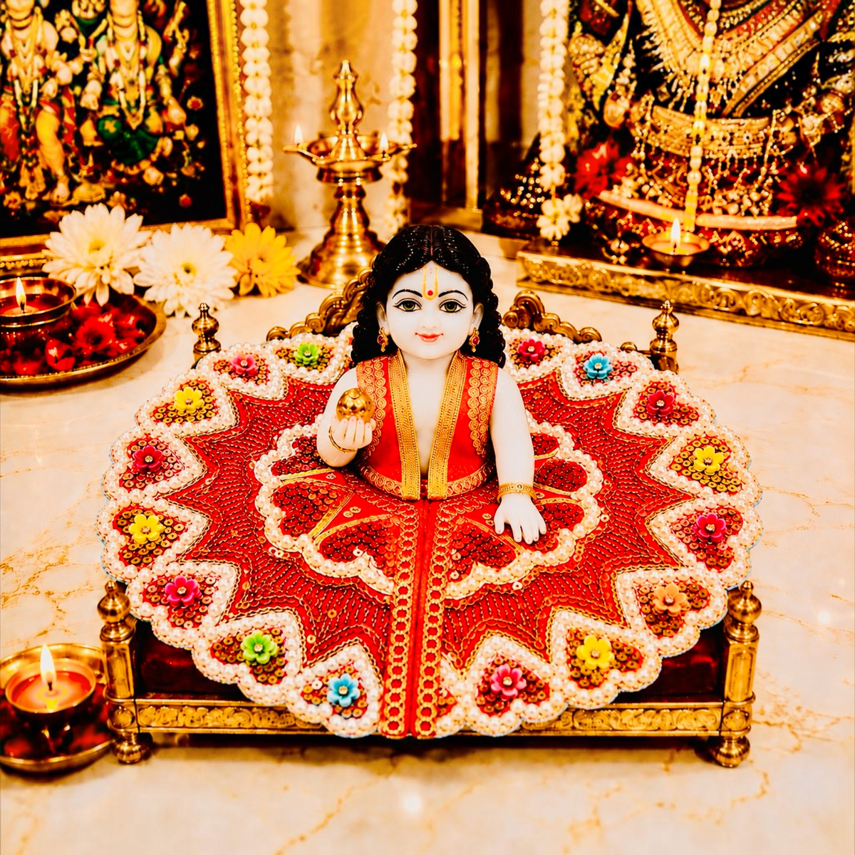 Designer Laddu Gopal Ji Dress | Heavy Stone & Embroidery Work | Premium Handmade Kanha Poshak - Red