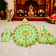 Designer Laddu Gopal Ji Dress Set with Matching Mukut, Patka & Blouse - Seafoam green