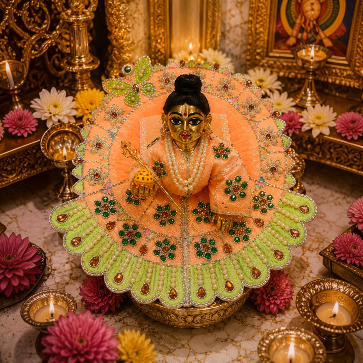 Premium Designer Laddu Gopal Ji Dress – Stone Work | Embroidery Brder | Washable Fabric - Orange