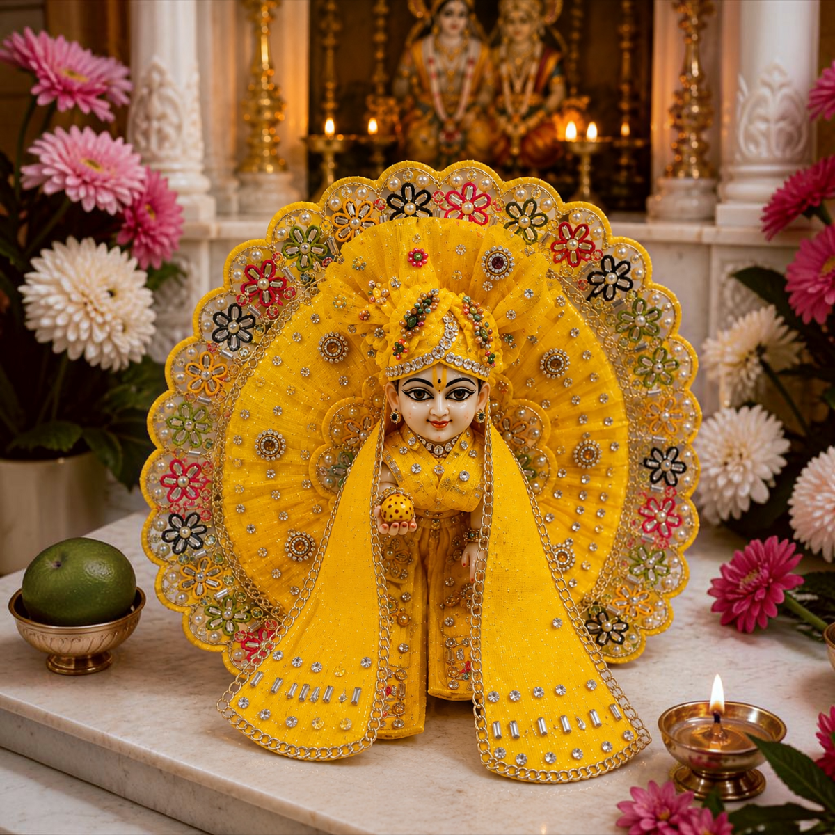 Heavy Designer Laddu Gopal Ji Poshak with Pagdi & Patka – Janmashtami Special - Yellow