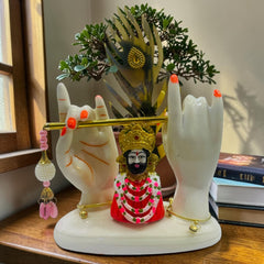 6*6 Inch Luxury White Marble Khatu Shyam Ji Idol – Flute Holding Design | Premium Decorated Murti