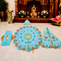 Designer Laddu Gopal Ji Dress Set with Matching Mukut, Patka & Blouse - Sky Blue