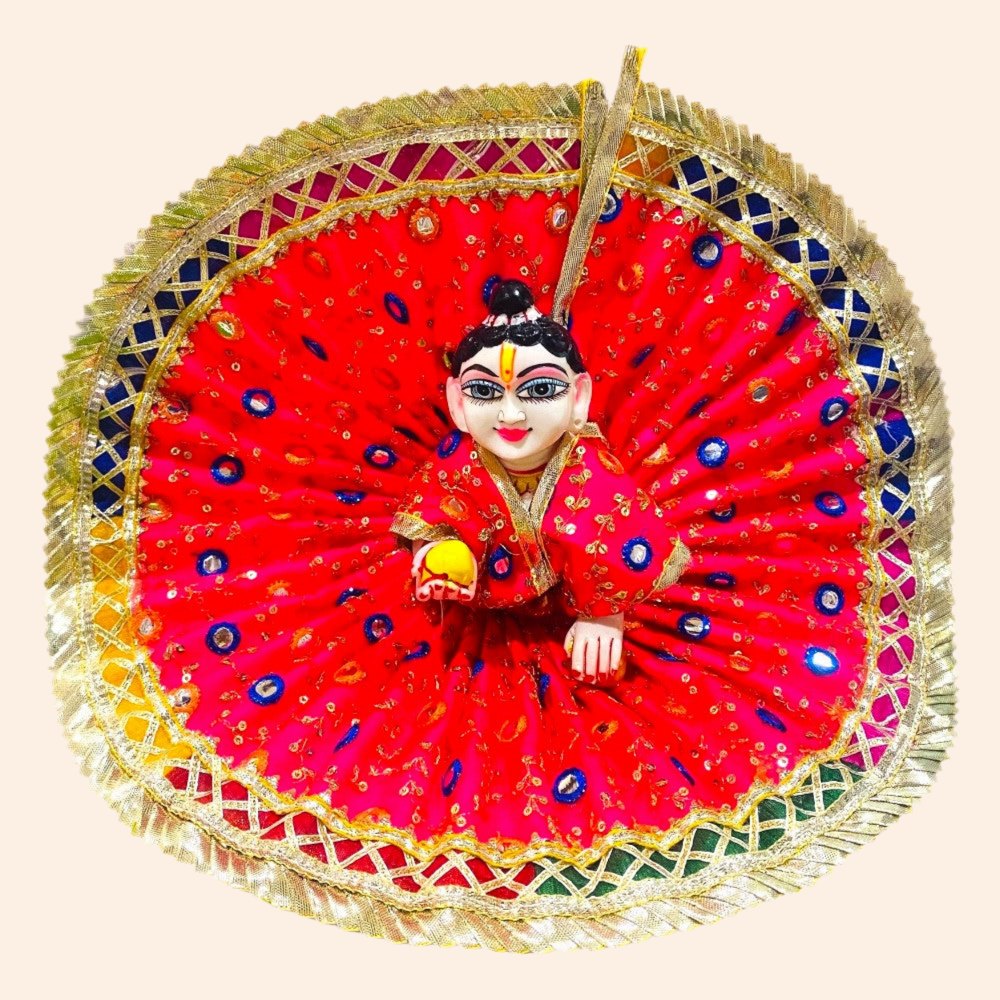 Designer Laddu Gopal Ji Dress with Star Work & Ghota Patti Lace Border
