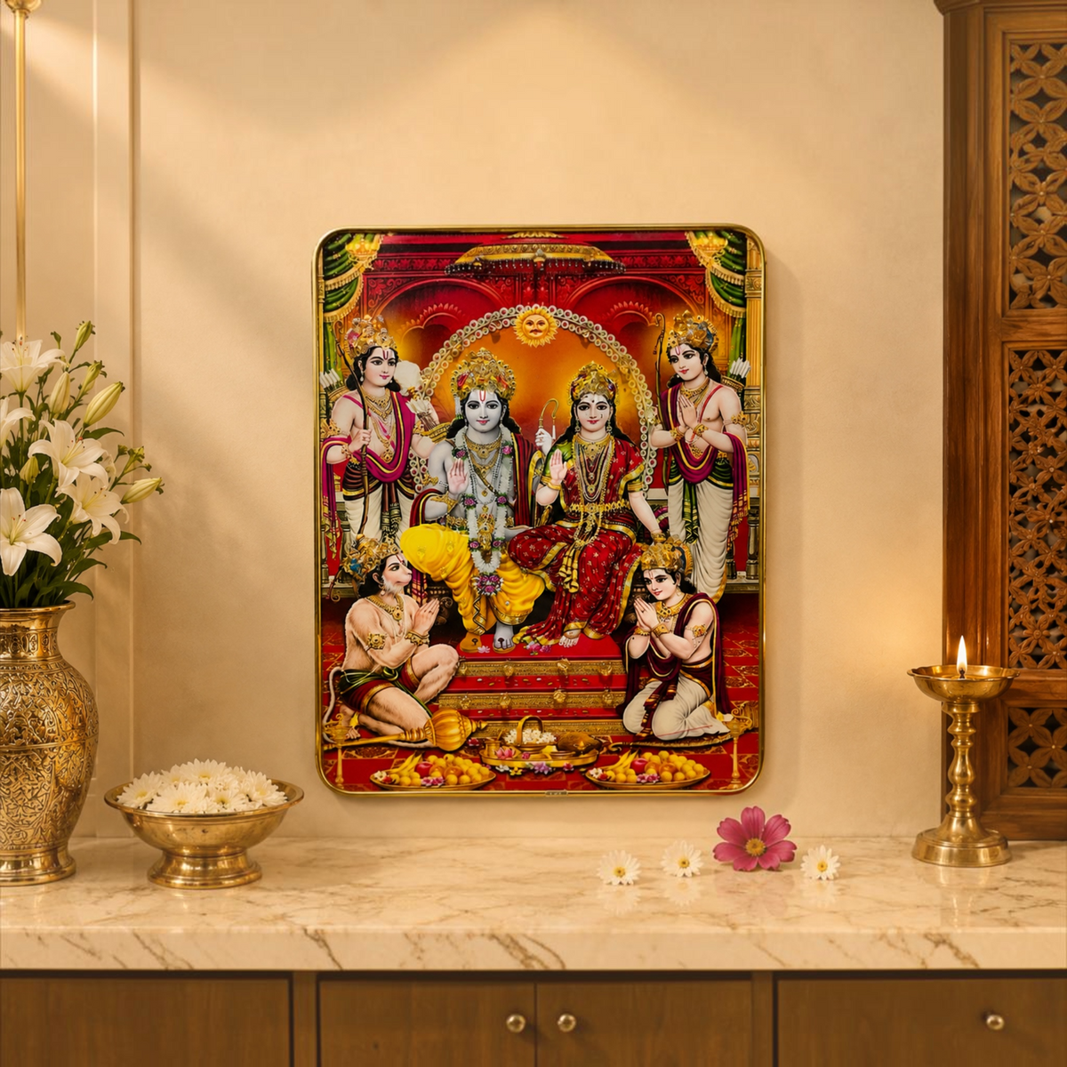 Ram Darbar Photo Frame 10 × 12 Inch – Shri Ram, Sita, Lakshman & Hanuman Ji | Devotional Wall Decor