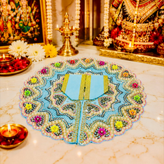 Designer Laddu Gopal Ji Dress | Heavy Stone & Embroidery Work | Premium Handmade Kanha Poshak - Sky Blue