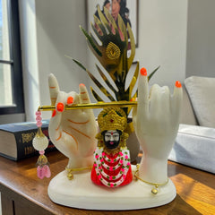 6*6 Inch Luxury White Marble Khatu Shyam Ji Idol – Flute Holding Design | Premium Decorated Murti