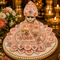 Designer Laddu Gopal Ji Dress Set with Matching Mukut, Patka & Blouse - Peach