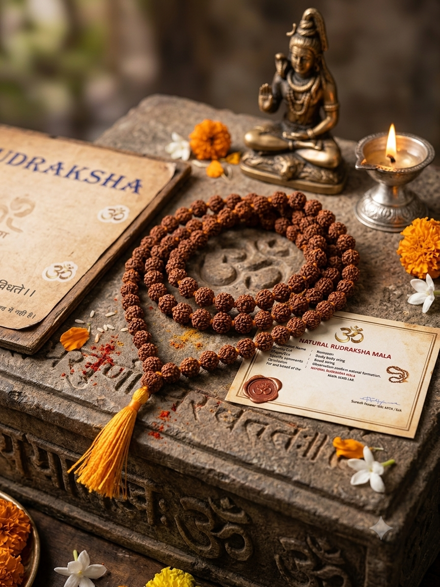 Natural Small Rudraksha Mala – Lab Tested Sacred Prayer Beads for Meditation & Spiritual Wear