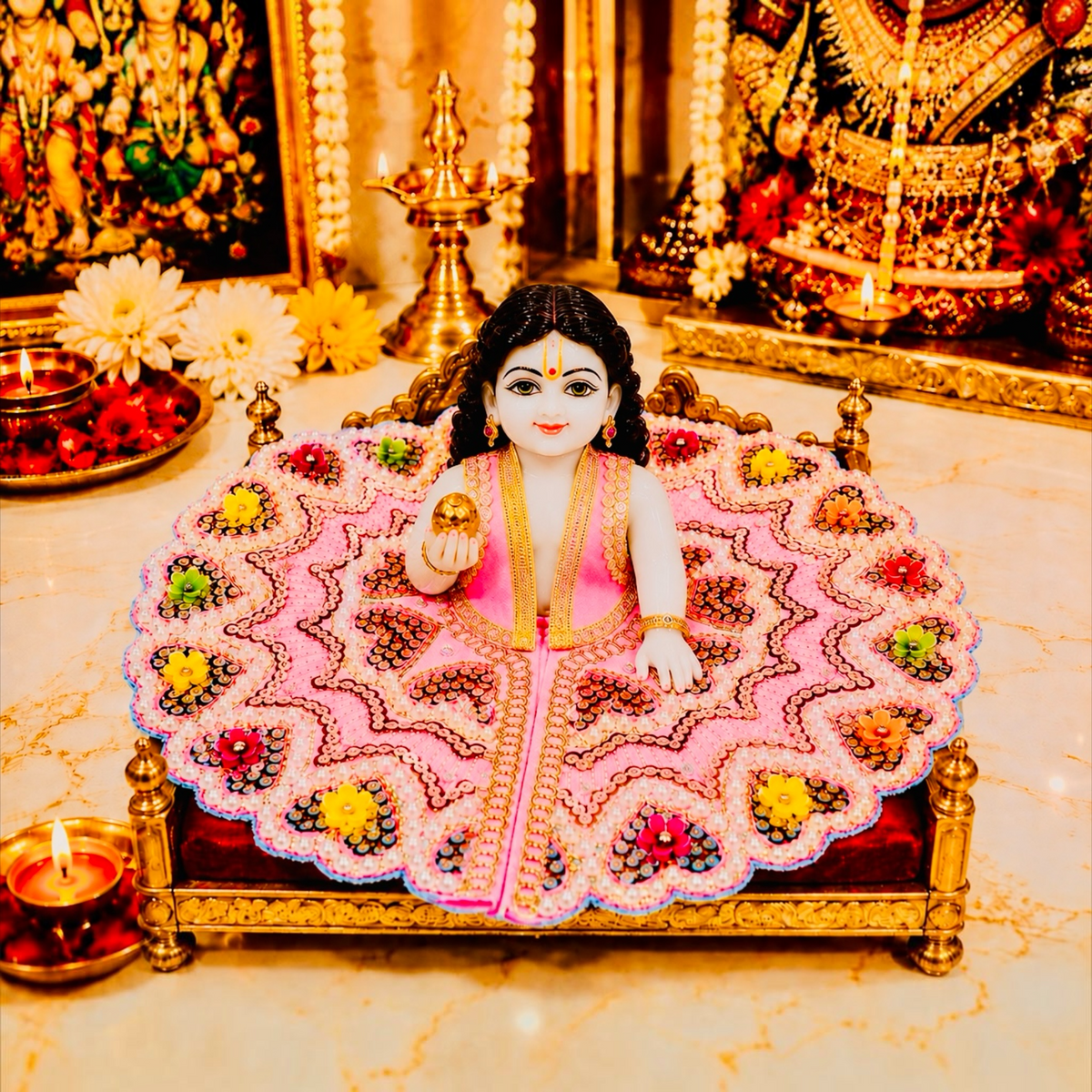 Designer Laddu Gopal Ji Dress | Heavy Stone & Embroidery Work | Premium Handmade Kanha Poshak - Baby Pink