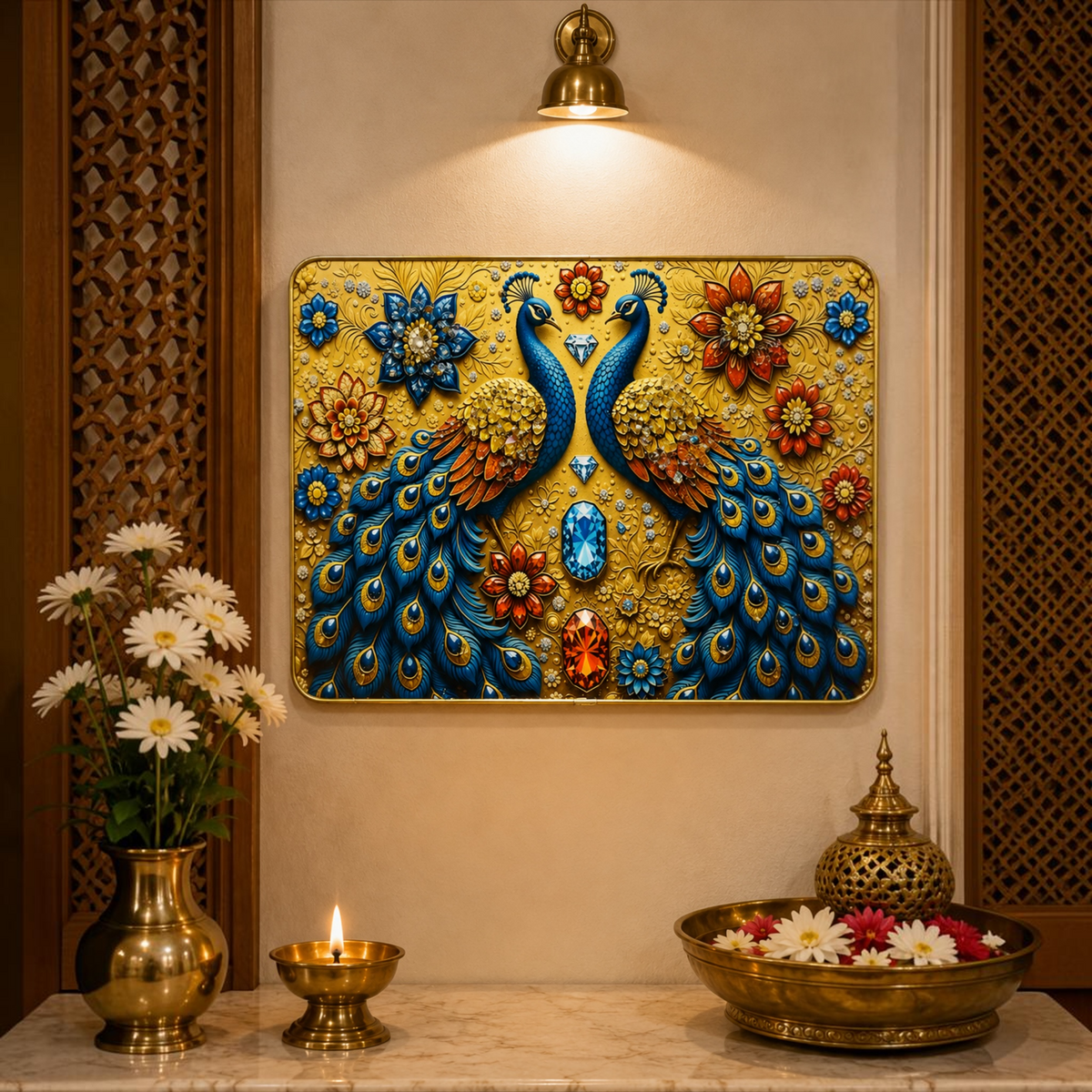 Peacock Photo Frame – 10 × 12 Inch | Decorative Wall Hanging for Home & Pooja Room