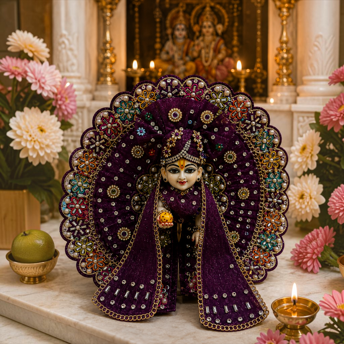 Heavy Designer Laddu Gopal Ji Poshak with Pagdi & Patka – Janmashtami Special - Wine Color