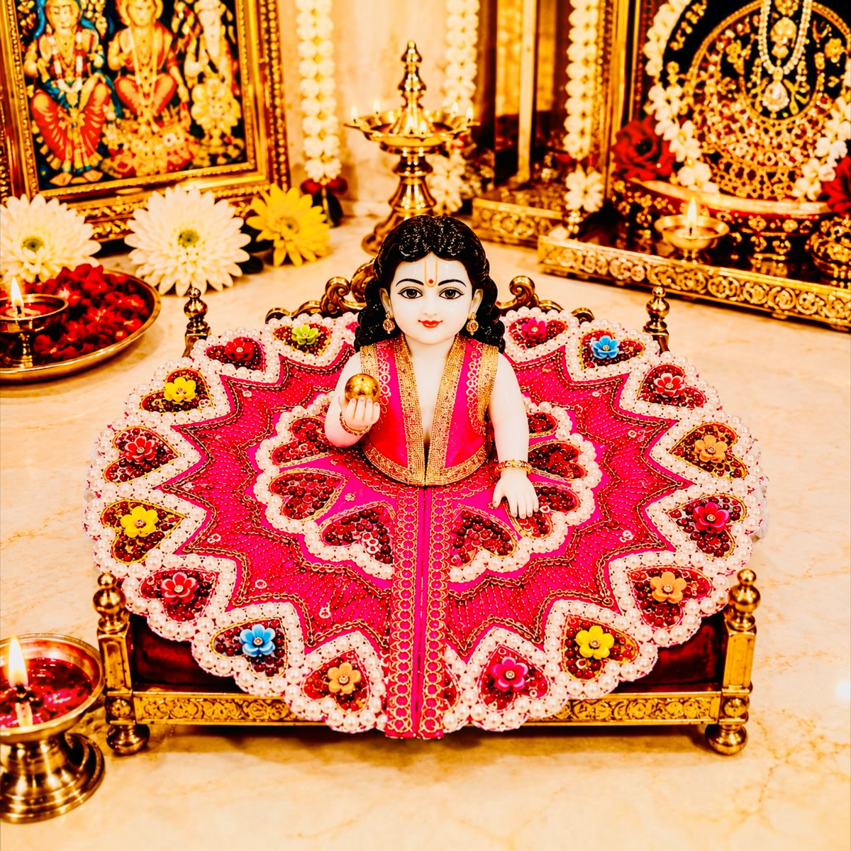Designer Laddu Gopal Ji Dress | Heavy Stone & Embroidery Work | Premium Handmade Kanha Poshak - Magenta