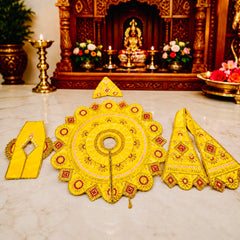 Designer Laddu Gopal Ji Dress Set with Matching Mukut, Patka & Blouse - Yellow