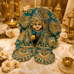 Heavy Designer Dress with Stickable Designer Mukut for Laddu Gopal Ji | Premium Shringar Outfit Set - Sea Foam Teal