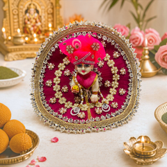 Heavy Designer Laddu Gopal Ji Dress – Stone Work, Handcrafted Embroidery & Pom Pom Decoration - Rani Pink
