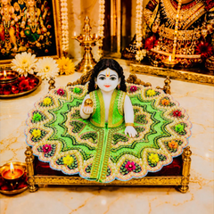Designer Laddu Gopal Ji Dress | Heavy Stone & Embroidery Work | Premium Handmade Kanha Poshak - Light Green