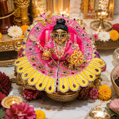 Premium Designer Laddu Gopal Ji Dress – Stone Work | Embroidery Brder | Washable Fabric - Dark Pink