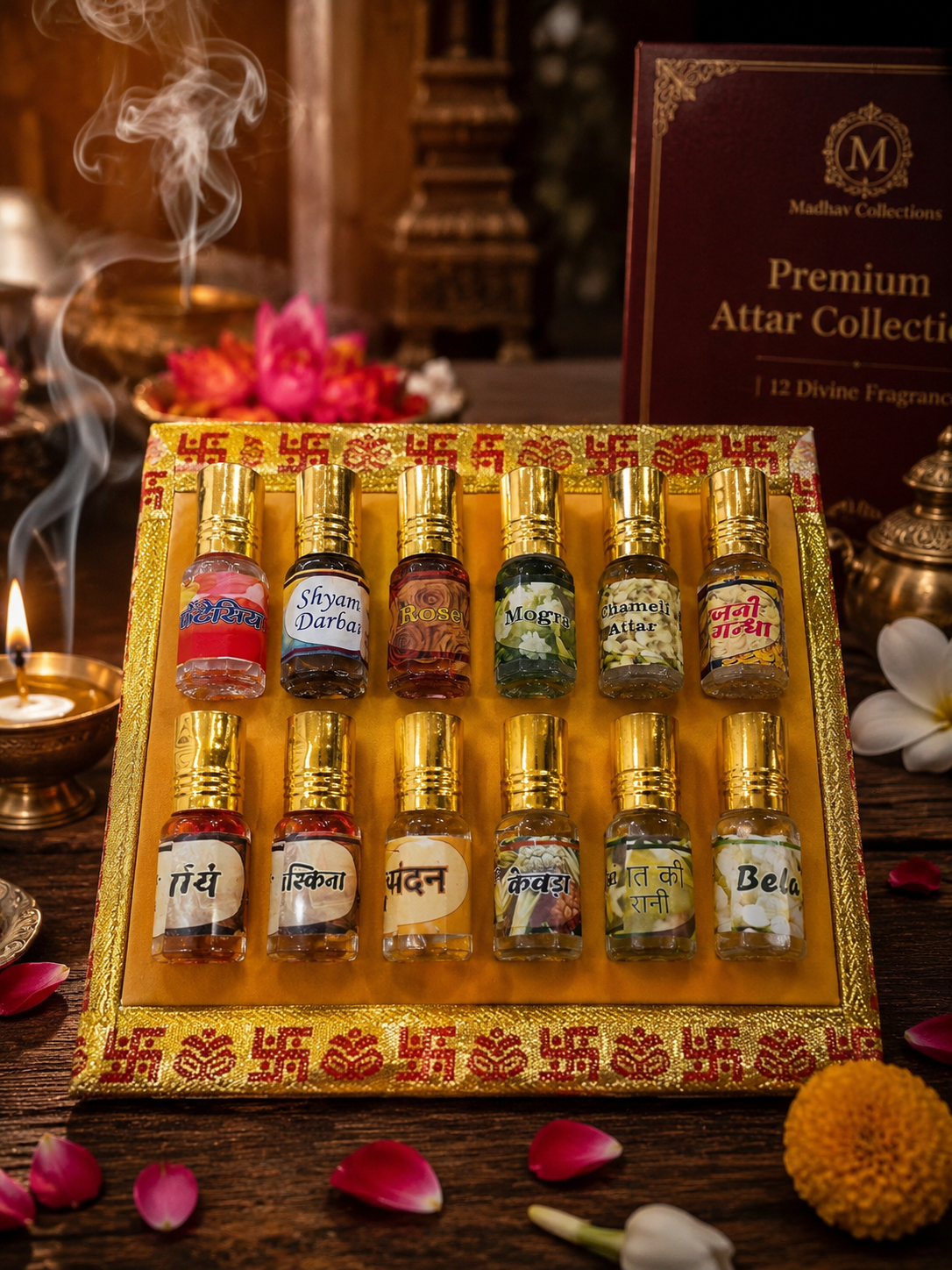 Premium Quality Pooja Attar Set of 12 | Natural Fragrance Collection