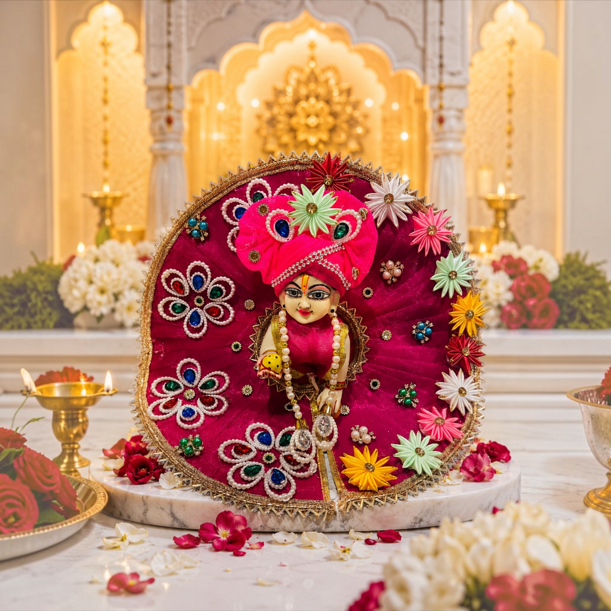 Heavy Designer Laddu Gopal Ji Dress with Beautiful Pagdi – Janmashtami Special - Rani Pink
