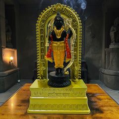 Royal Shree Ram Idol (10 Inch) – Gold Finish with Black Marble Base | Fully Decorated Divine Murti