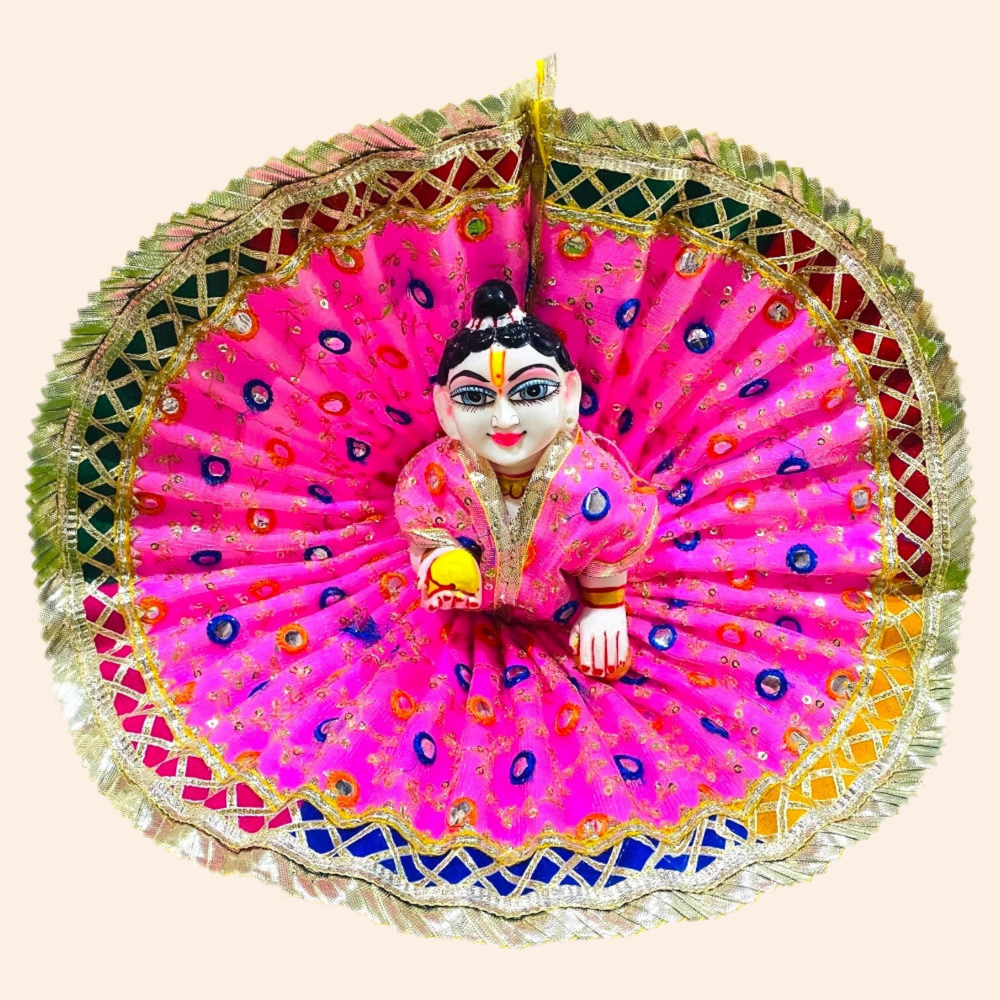 Designer Laddu Gopal Ji Dress with Star Work & Ghota Patti Lace Border