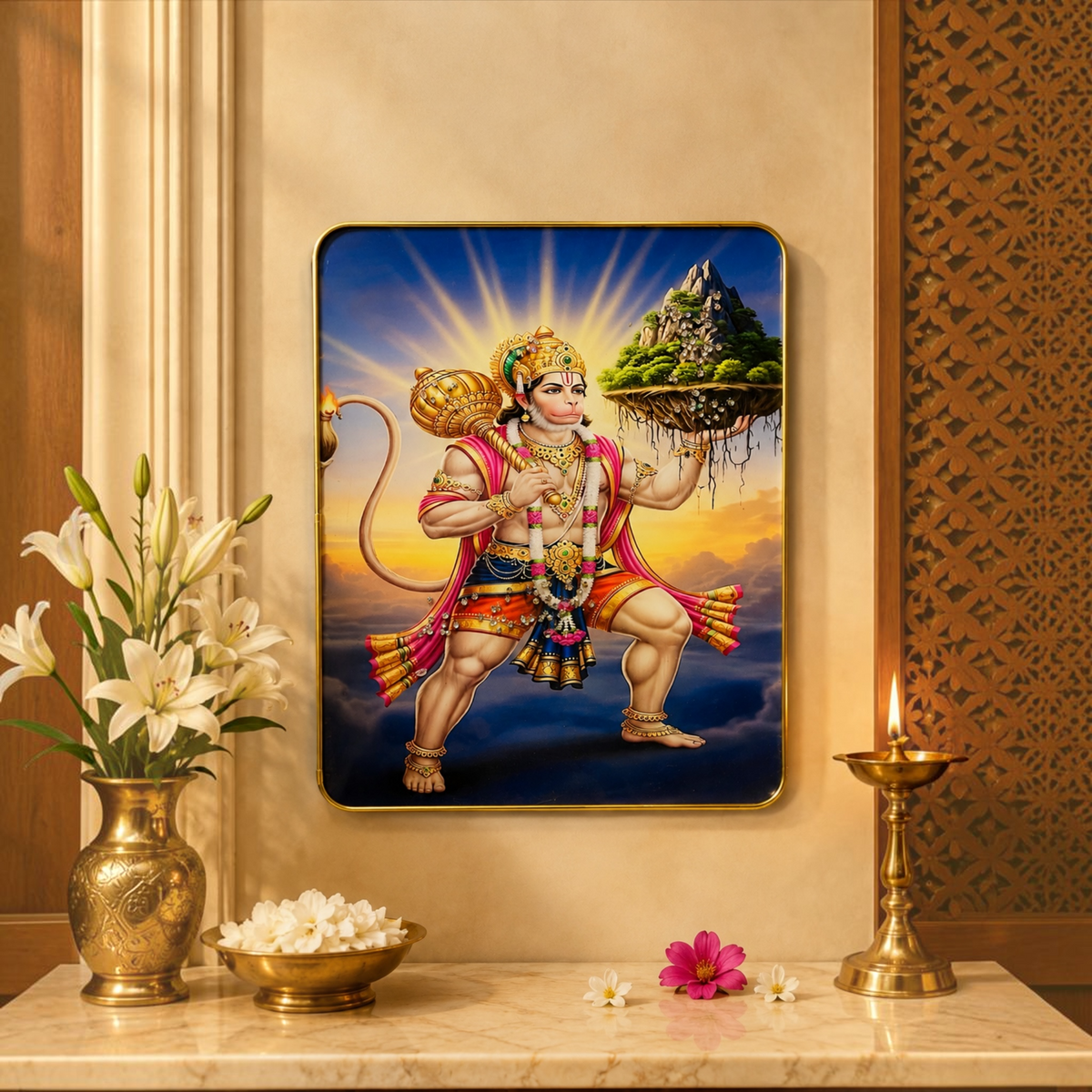 Bajrang Bali Photo Frame 10 × 12 Inch – Beautiful Hanuman Ji Decorative Frame | Wall Hanging