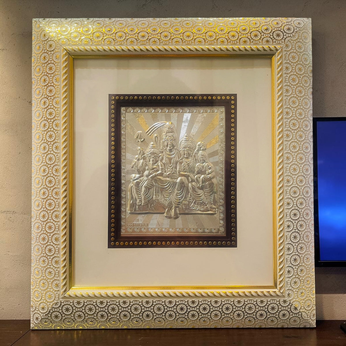 10 x 12 Inch Silver Shiv Parivar Decorated Frame – Wall Hanging