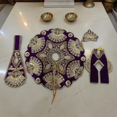 Heavy Designer Dress with Stickable Designer Mukut for Laddu Gopal Ji | Premium Shringar Outfit Set - Dark Purple