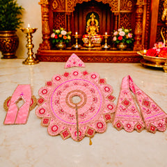 Designer Laddu Gopal Ji Dress Set with Matching Mukut, Patka & Blouse - Pink