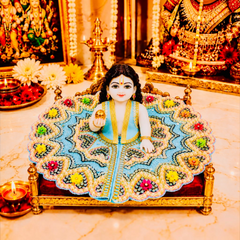 Designer Laddu Gopal Ji Dress | Heavy Stone & Embroidery Work | Premium Handmade Kanha Poshak - Sky Blue